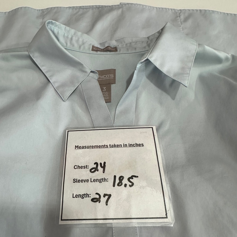 Chicos Wrinkle Resistant Cotton Button Down Shirt Blue 3/4 Sleeve Womens 3 US XL - Picture 11 of 11